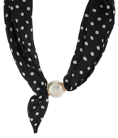 Black with White Polkadot Scarf Necklace