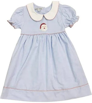 Santa Embroidered Blue Chambray Dress