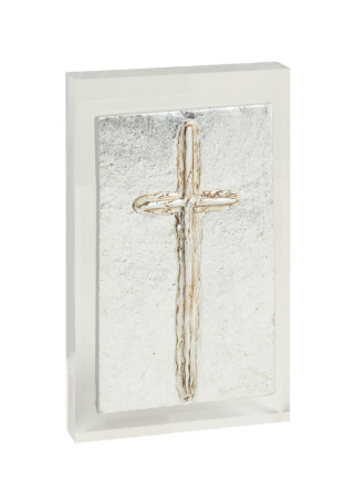 Silver Cross Acrylic Painted Plaque