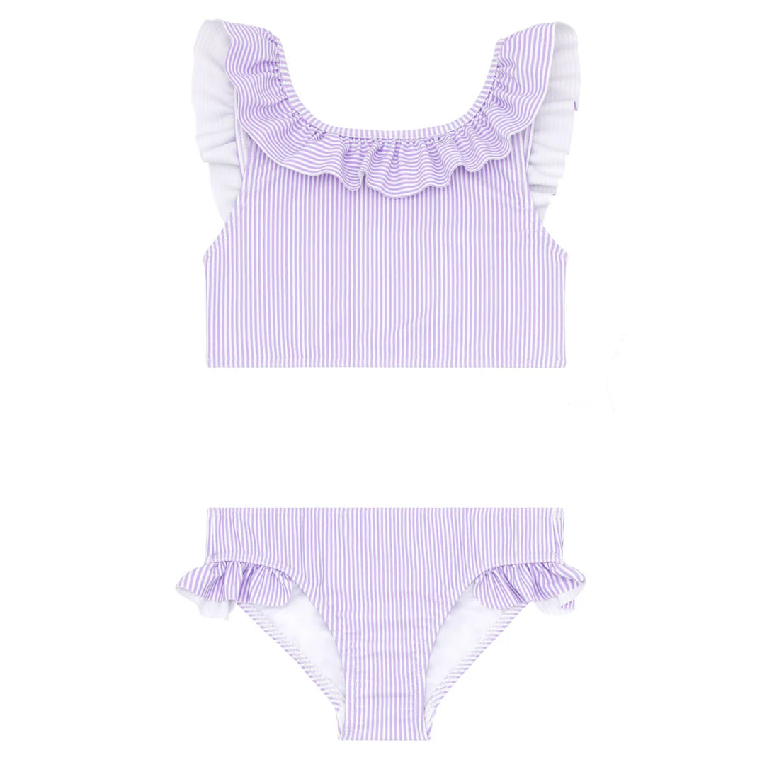 2 Piece Lavender Stripe Ruffle Girl Swimsuit