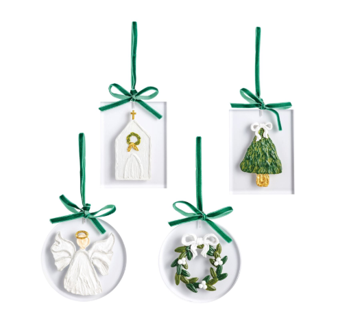 White Christmas Painted Acrylic Ornaments