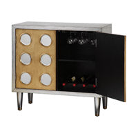 Mid Century inspired cabinet with adjustable shelves and wine storage rack