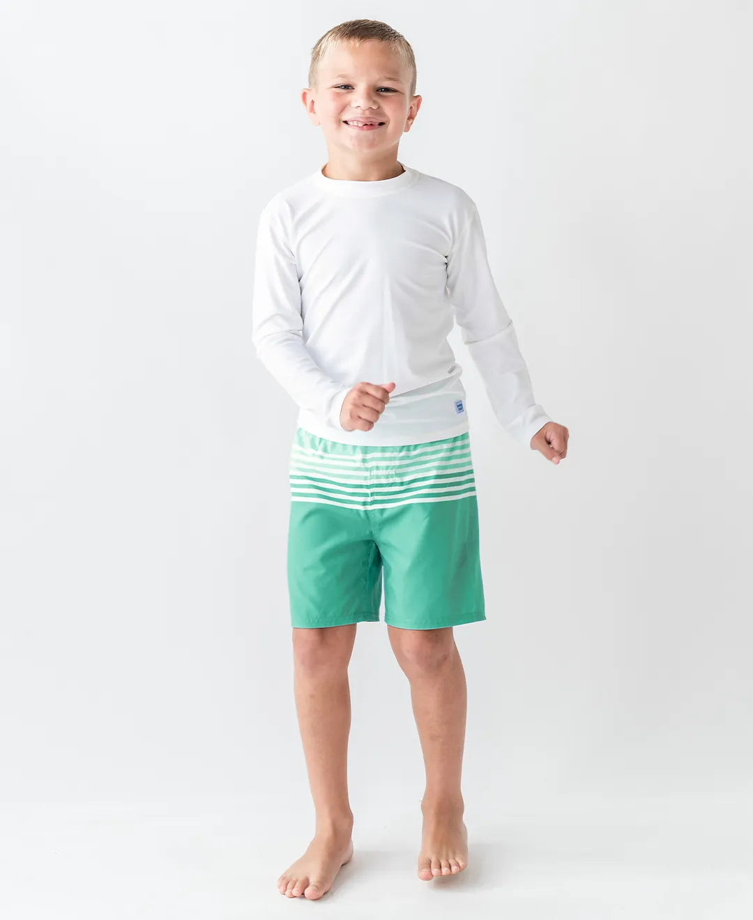Ocean Teal Stripe Swim Trunks