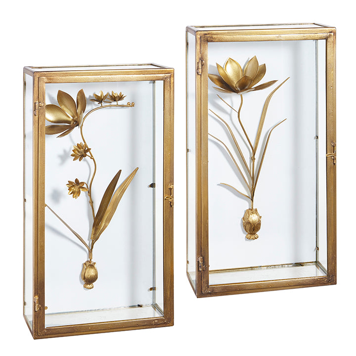 18" Gold Floral Shadowbox Wall Art