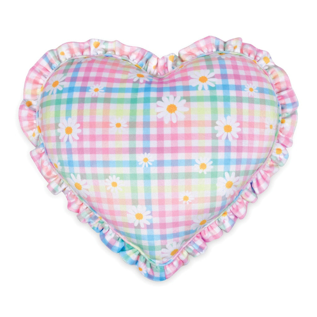 Daisy Gingham Heart Fleece Pillow