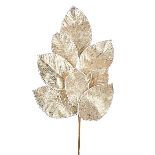 27" Gold Glittered Magnolia Leaf Spray