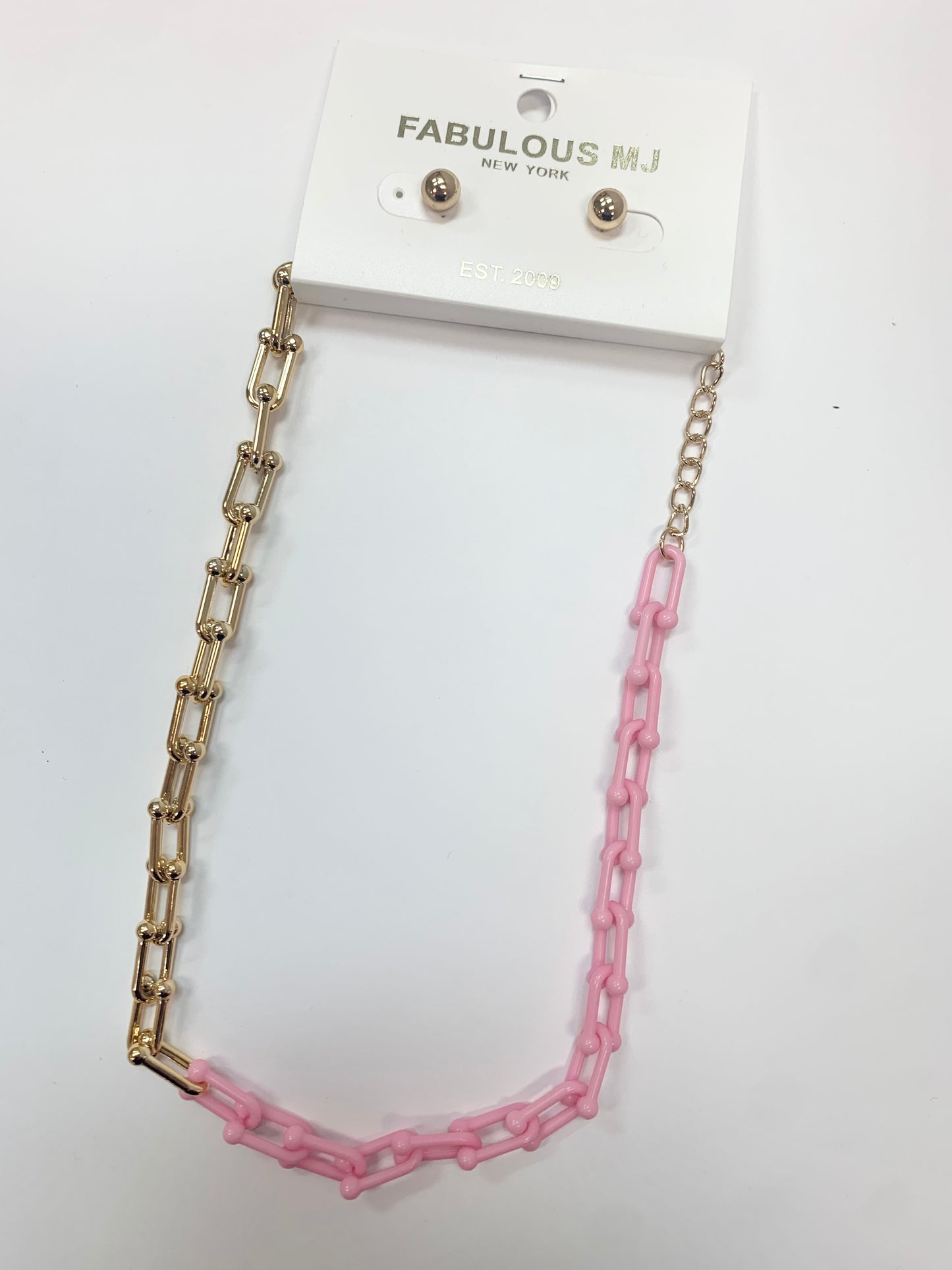 Two Tone Necklace and Post Earrings Set