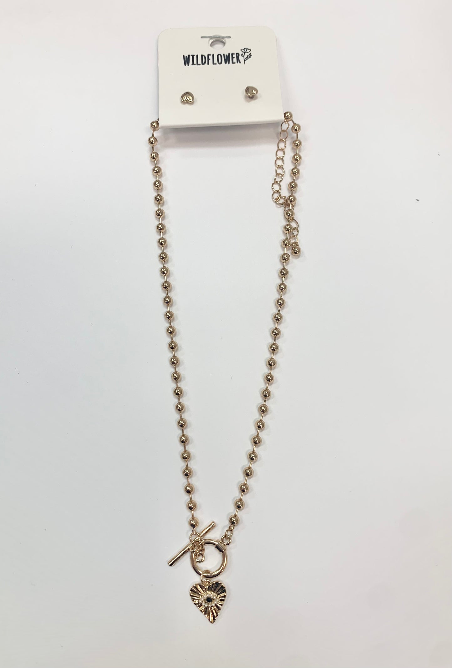 Gold Evil Eye Heart Necklace and Earring Set