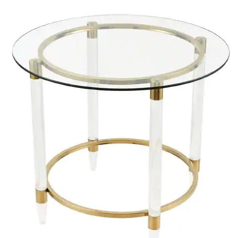 Gold Metal and Acrylic Stand with Clear Glass Accent Table