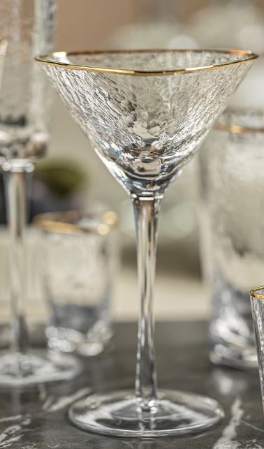 Aperitivo Triangular Martini Glass Clear w/ Gold Rim