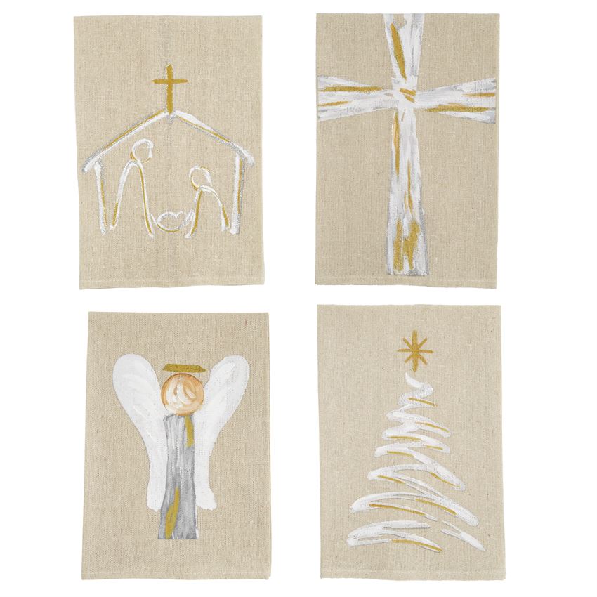 Hand Painted Gold Christmas Towels