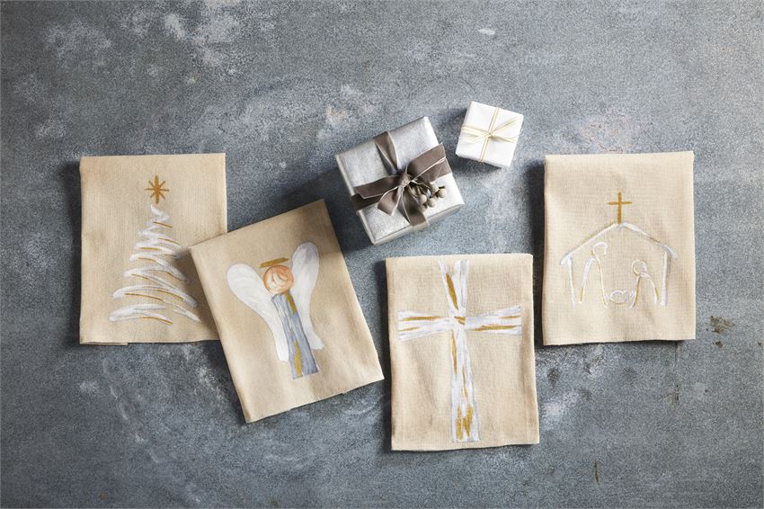 Hand Painted Gold Christmas Towels