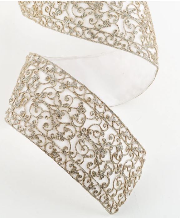 White Velvet with Light Gold Filagree