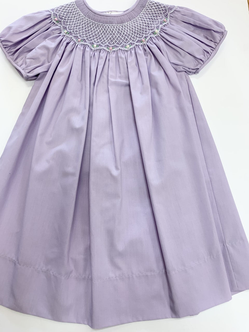 Sadie Lavender Bullion Rose Smocked Bishop