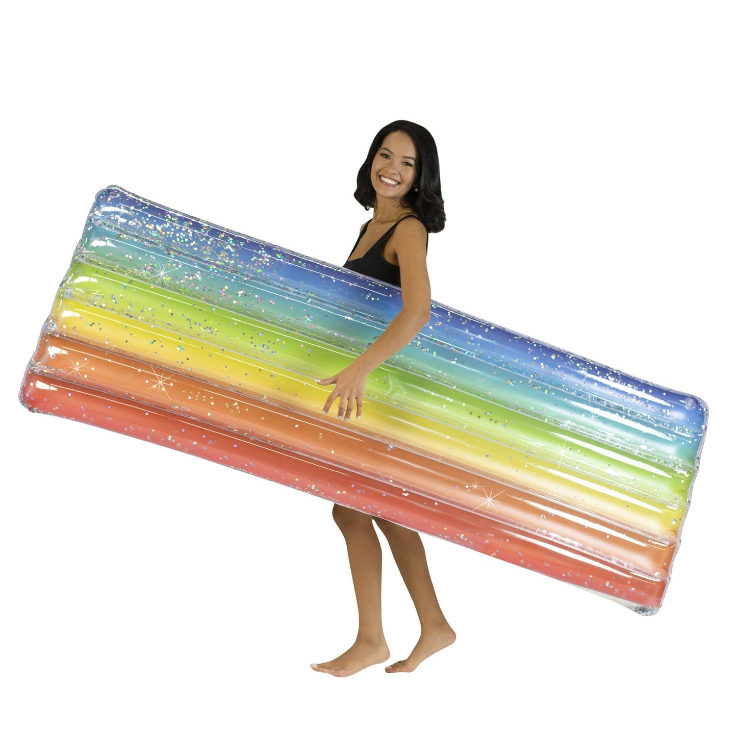 Deluxe Glitter Pool Raft 74"- Rainbow Haze