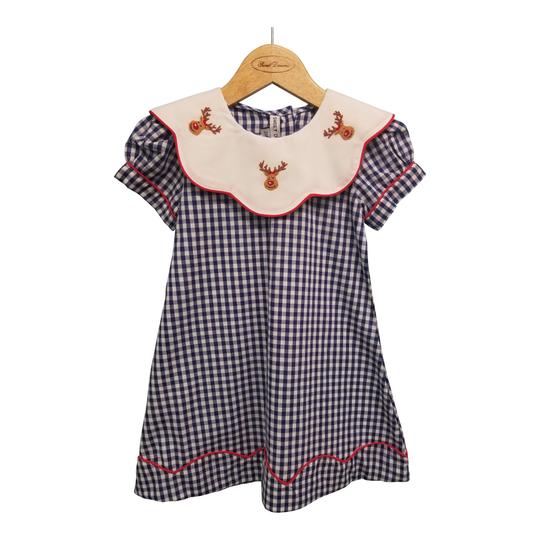 Reindeer Gingham Dress (Blue)