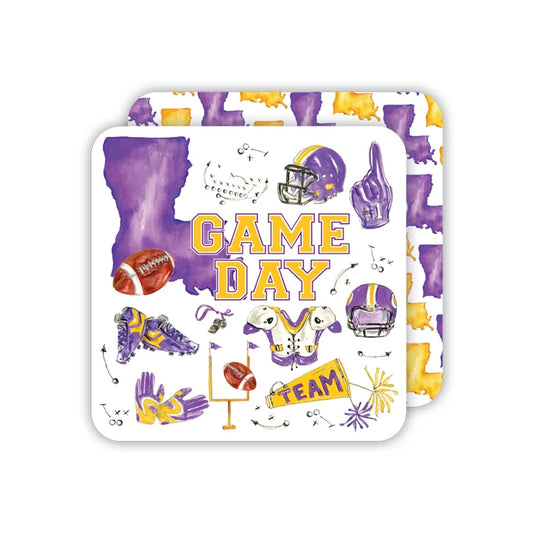 Purple and Yellow State of Louisiana with Football Icons