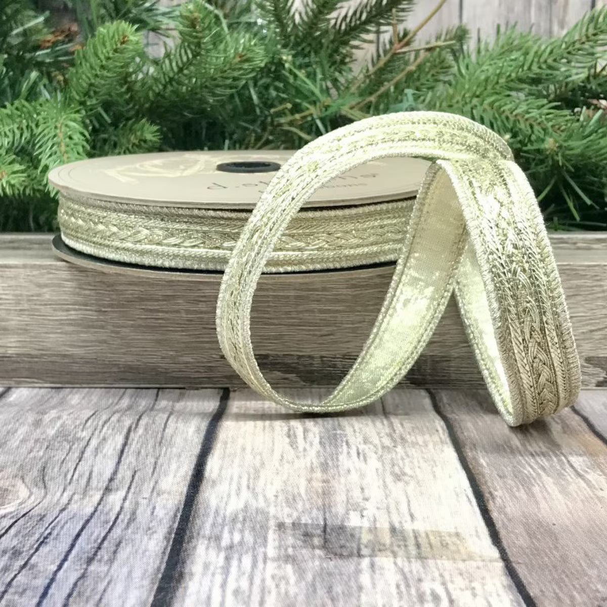 .75" x 2 yd Metallic Dupion Braid Trim Ribbon, Platinum