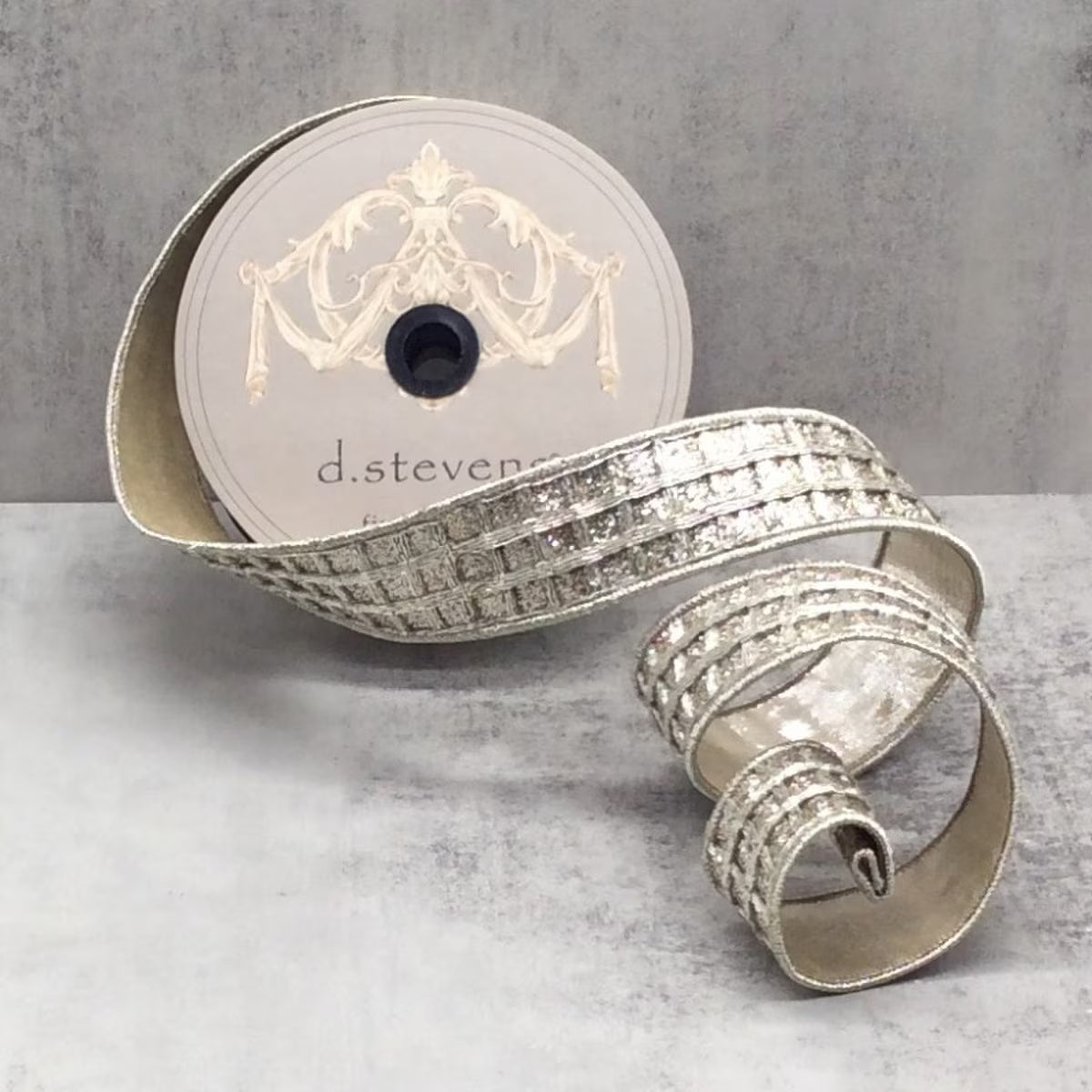 Platinum Glitter Metallic Window Pane Ribbon, 1.5" x 2 yds