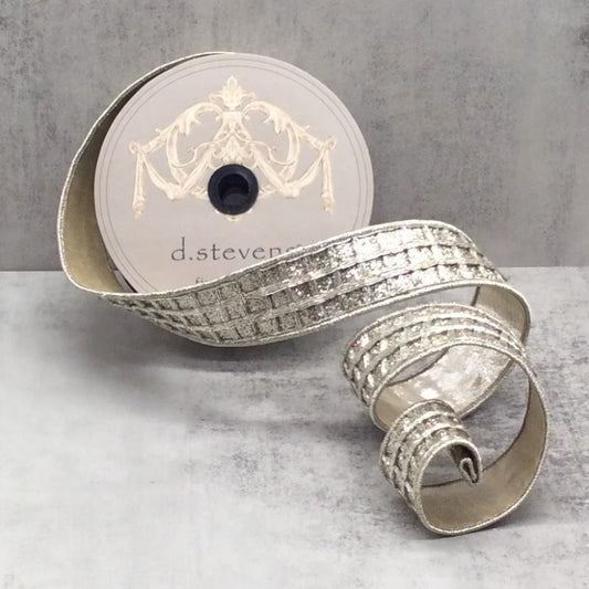 Platinum Glitter Metallic Window Pane Ribbon, 1.5" x 2 yds
