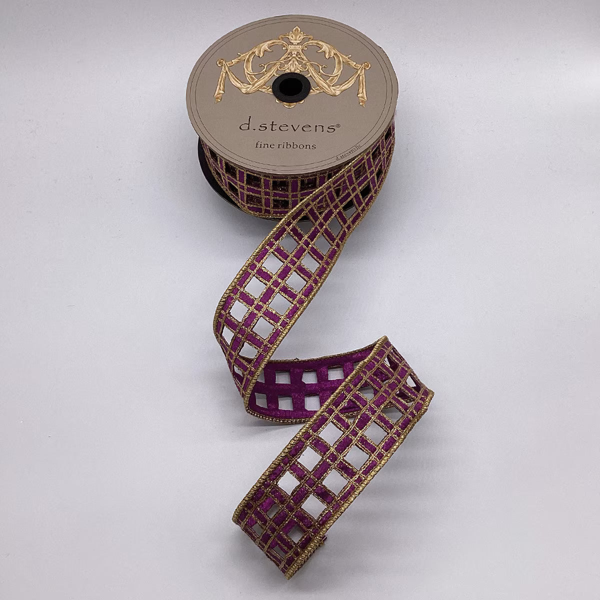 Metallic Purple with Gold Dupion Clairvaux Window Pane Ribbon - 2" x 2 yds