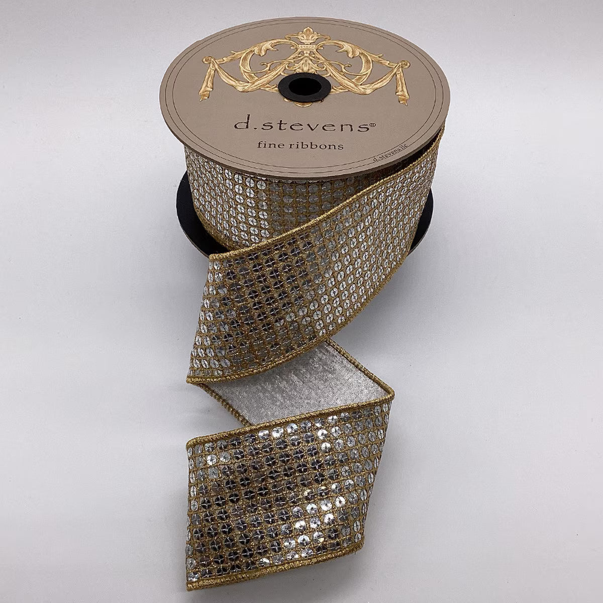 Metallic Silver Flash Sequins Ribbon, Gold and Silver 2.5" x 10 yd - Roll