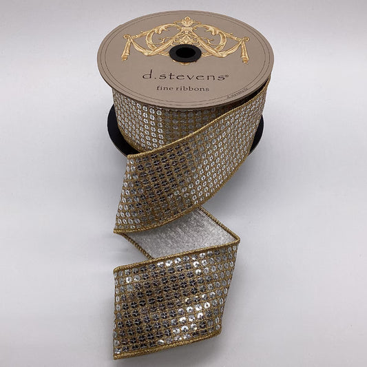 Metallic Silver Flash Sequins Ribbon, Gold and Silver 2.5" x 10 yd - Roll