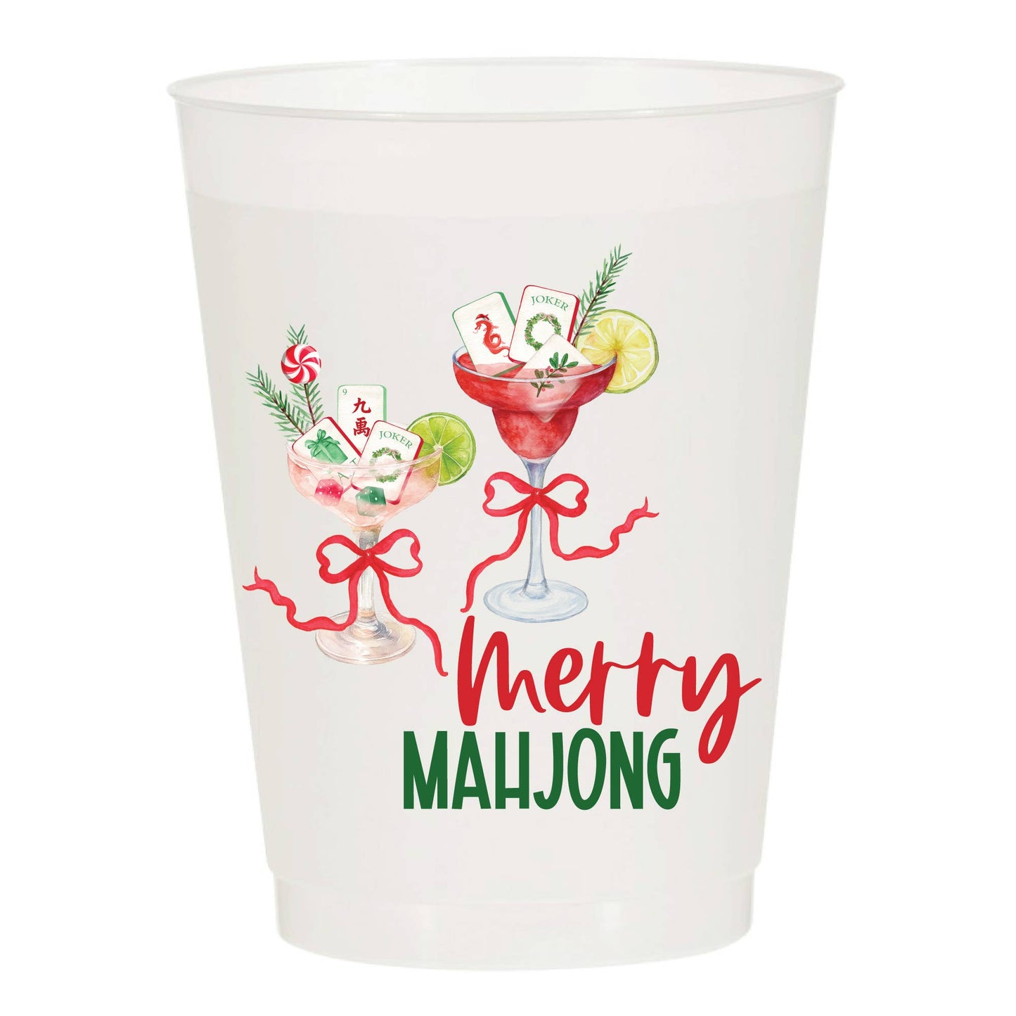 Merry Mahjong Cocktails Frosted Cups - Christmas: Pack of 6