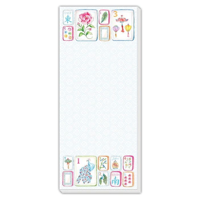 Skinny Notepad-Handpainted Mahjong Tiles with flowers and birds