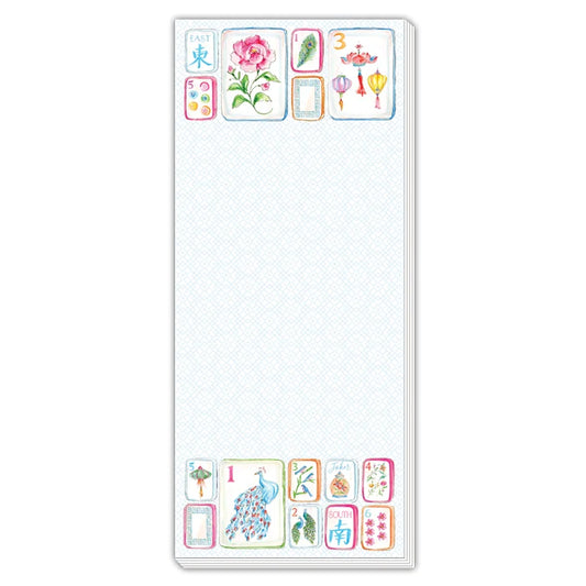 Skinny Notepad-Handpainted Mahjong Tiles with flowers and birds