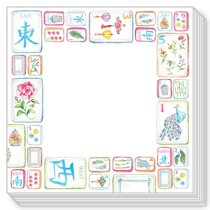 Luxe Notepad handpainted Mahjong Tiles w/ Flowers and birds