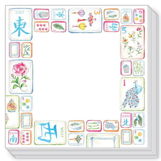Luxe Notepad handpainted Mahjong Tiles w/ Flowers and birds
