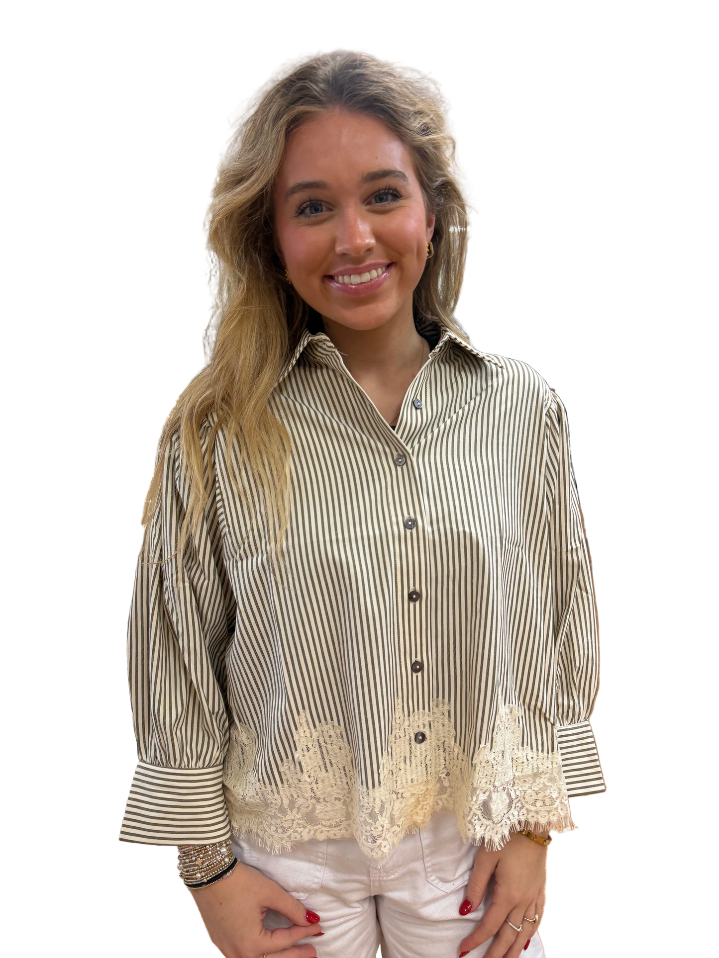 Erika Striped Lace Bottom Blouse
