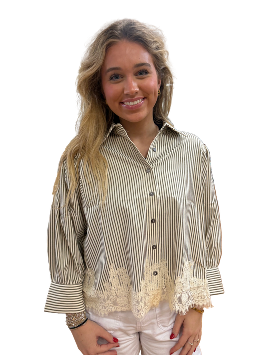 Erika Striped Lace Bottom Blouse