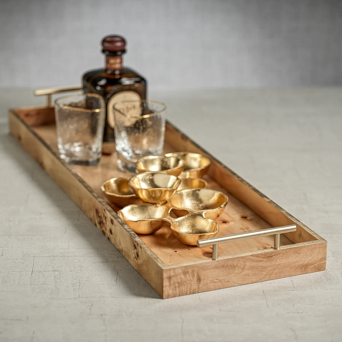 Leiden Burl Wood Rectangular Tray