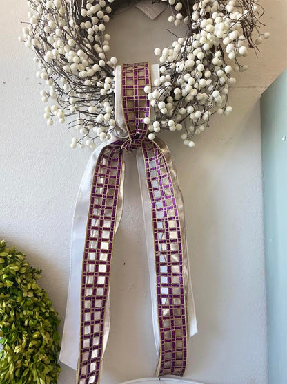2 Yds LSU Ribbon Pack - Purple Windowpane and Gold Mesh on White Velvet