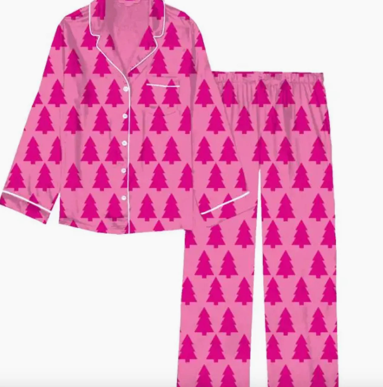 Dreaming of a Pink Christmas Silky Satin Long Sleeve Pajama Set