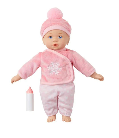 10-inch baby doll in pink winter outfit with bottle, ideal toddler gift from HighlandSide