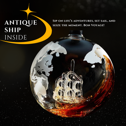 Rotating Whiskey Decanter Globe Set with 2 Glasses
