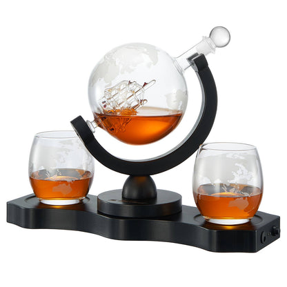 Rotating Whiskey Decanter Globe Set with 2 Glasses