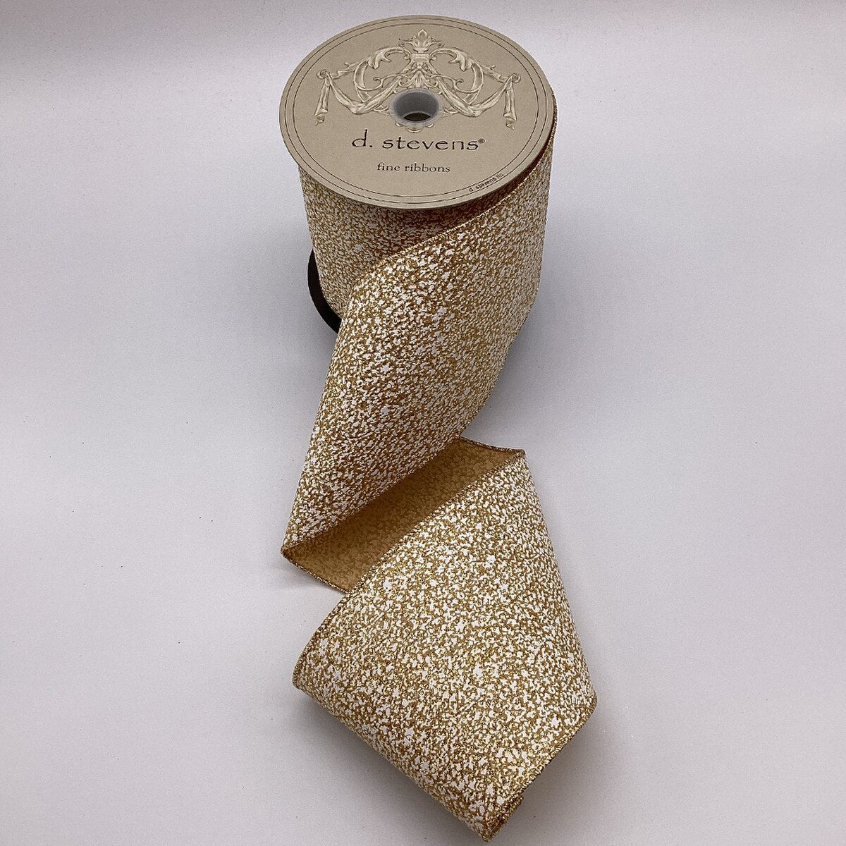 Gold Glitter White Speckle Paint White Ribbon- 4" x 2 yards