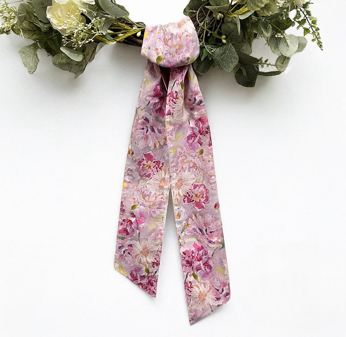 4" x 56" Linen Watercolor Peonies Sash- Pink Lavender