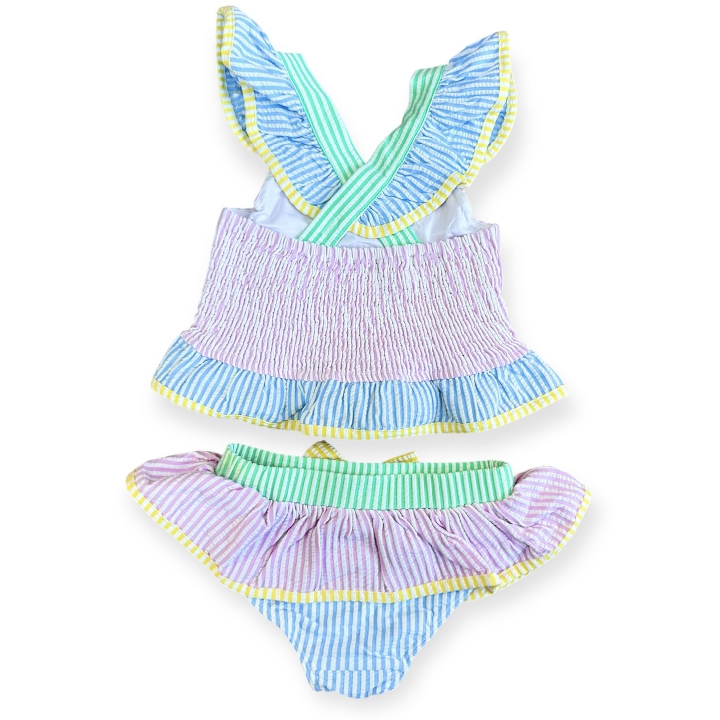 2 Piece Multi Stripe Ruffle Girl Swimsuit