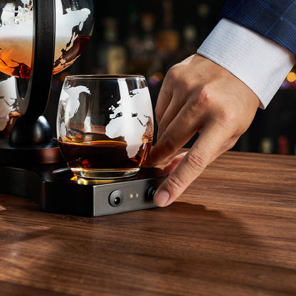 Rotating Whiskey Decanter Globe Set with 2 Glasses