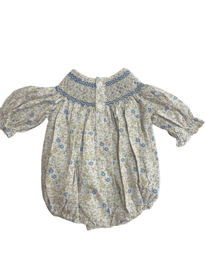 Ashley Blue/Yellow Bow Floral Print Smocked Bubble