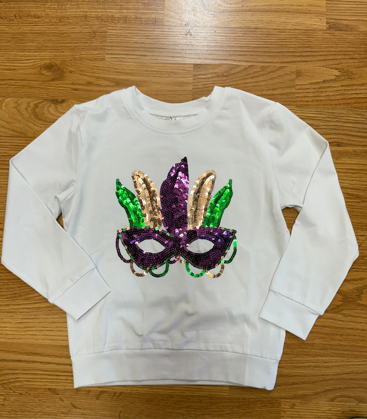 Mardi Gras Mask White Long Sleeve