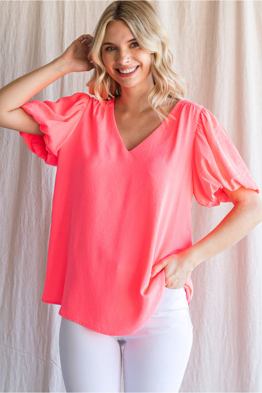 Neon Pink Puff Sleeve Shirt