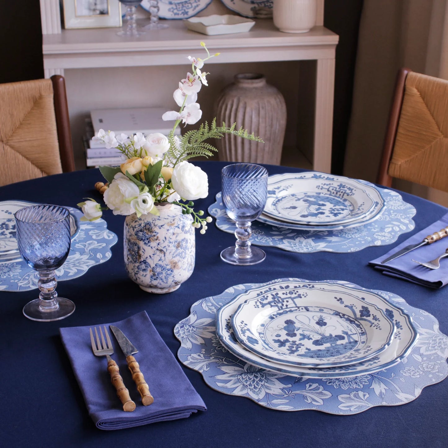 VIDA Faenza 9" Salad Plate Set of 4 White and Blue