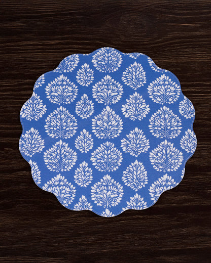 VIDA Chinoiserie Reversible Round Placemats Set of 4 (Blue and White)