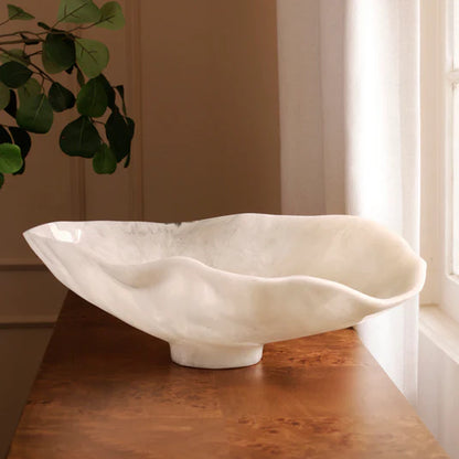 RESIN Alabaster Large Oval Bowl (White Swirl)